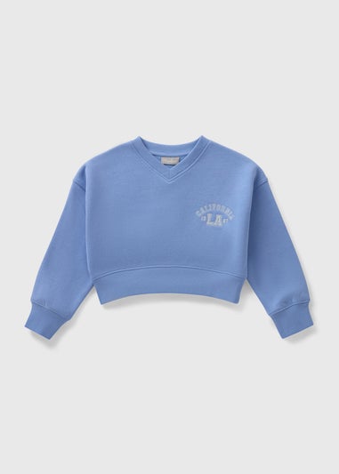 Girls Blue V-Neck Sweatshirt (7-15yrs)