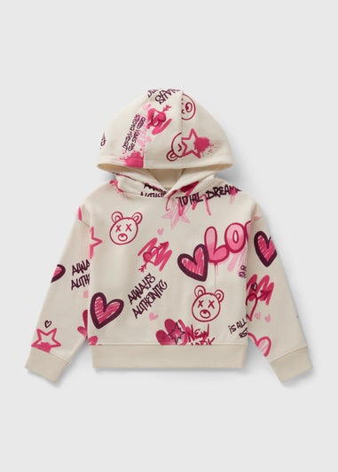 Girls Cream Graffiti Hoodie (7-15yrs)