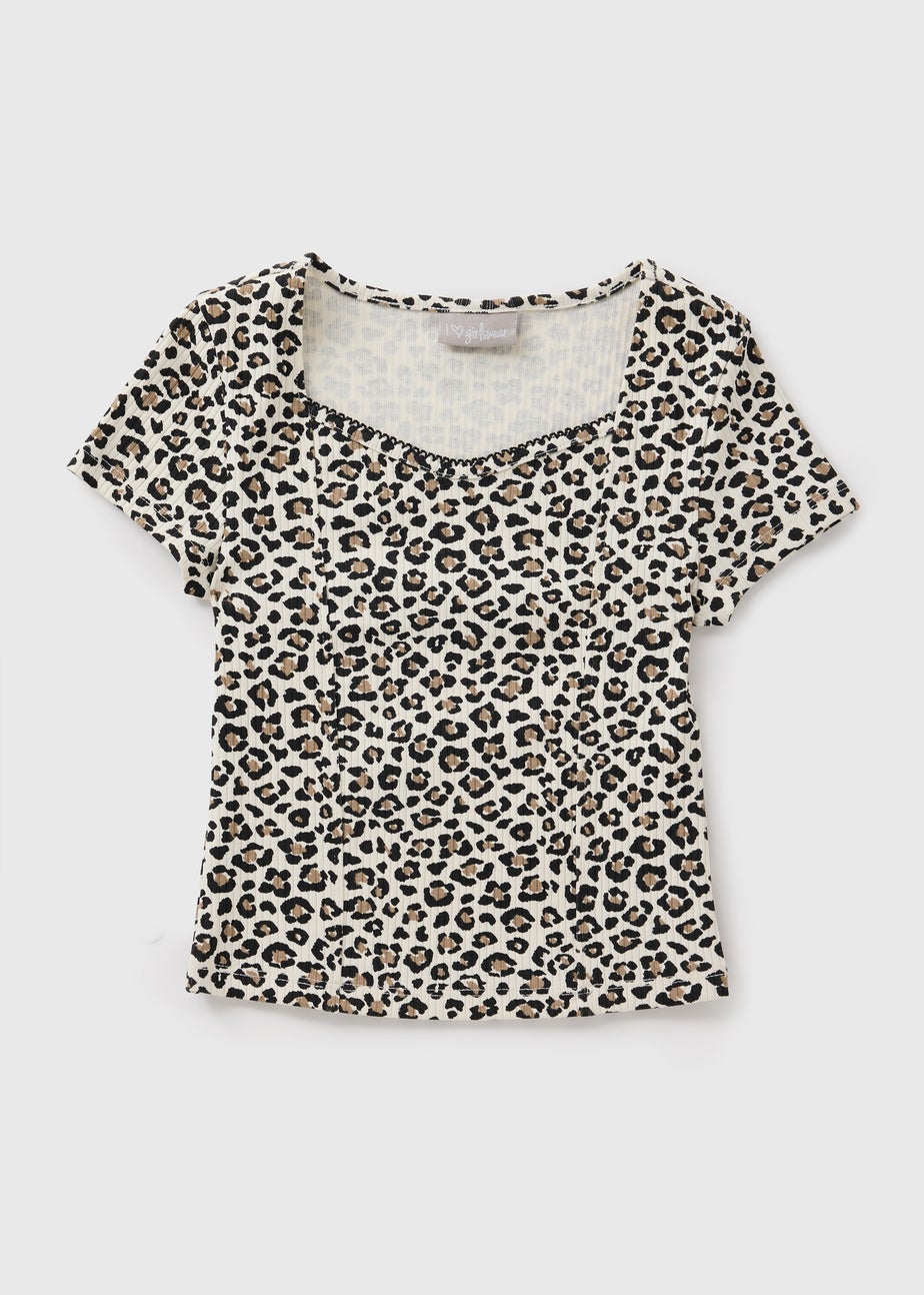 Girls Brown Leopard Top (7-15yrs)
