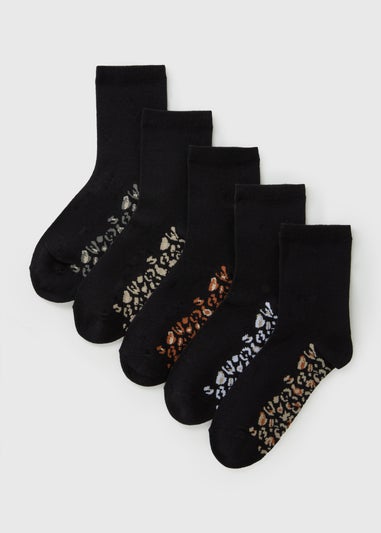 5 Pack Black Animal Crew Socks