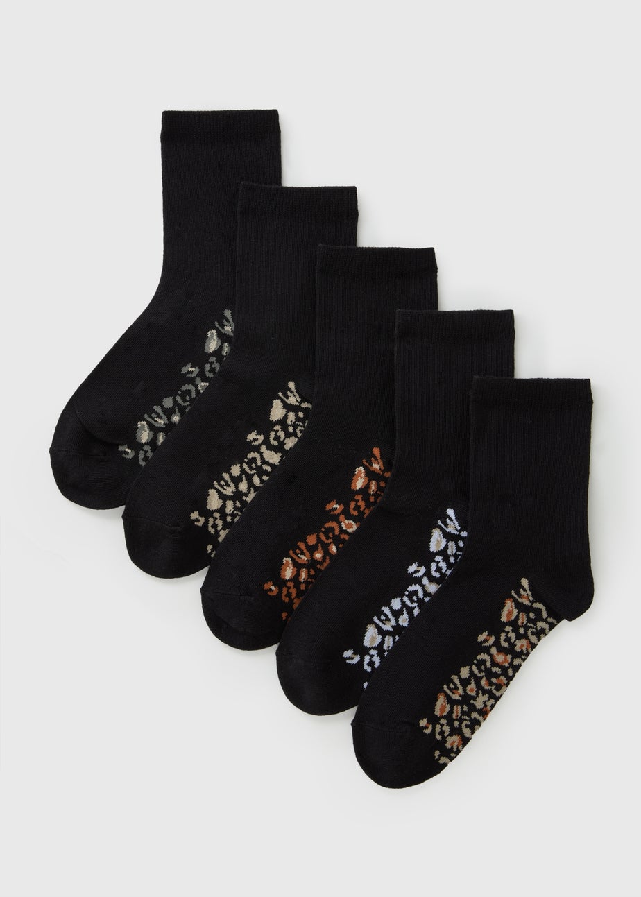5 Pack Black Animal Crew Socks