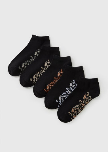 5 Pack Black Animal Sole Socks