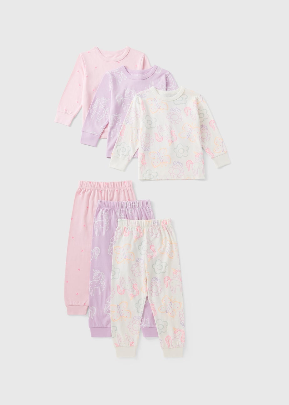 Girls Pink Unicorn Pyjama Sets (1-7yrs)