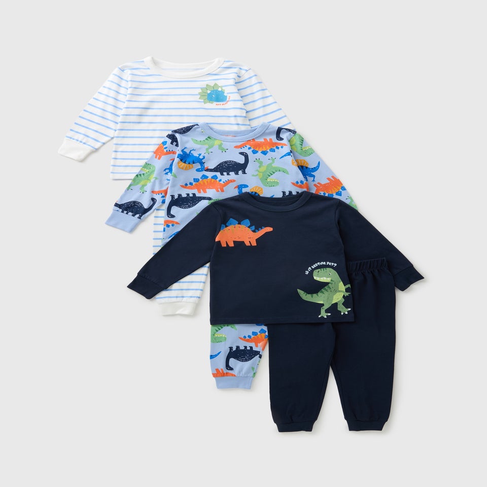 3 Pack Boys Multicolour Dino Pyjama Set (1-7yrs)
