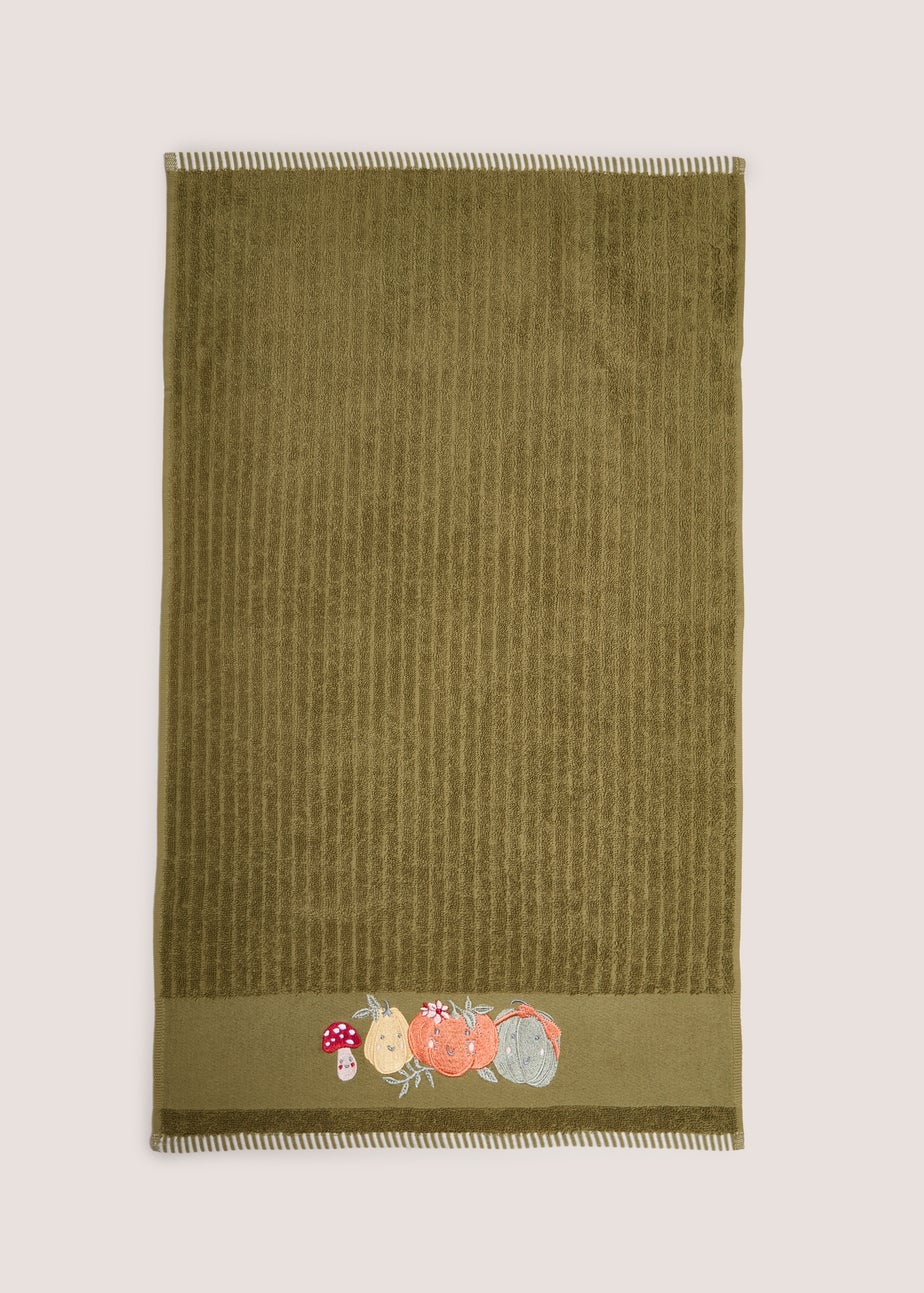 Green Pumpkin Embroidered Hand Towel