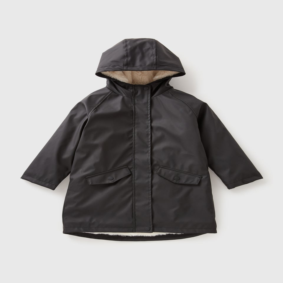 Girls  Black Matte Showerproof Fur Lined Mac (7-15yrs)