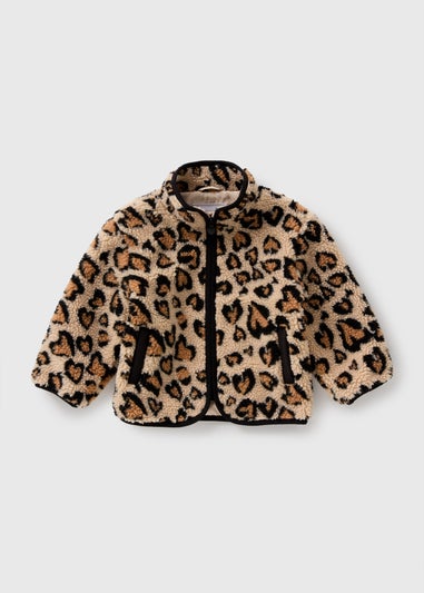 Girls Brown Leopard Borg Jacket (1-7yrs)
