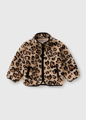 Girls Brown Leopard Borg Jacket (1-7yrs)