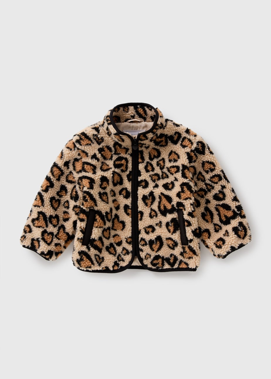 Girls Brown Leopard Borg Jacket (1-7yrs)