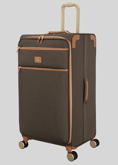 IT Luggage Dark Brown Tan Trim Suitcase
