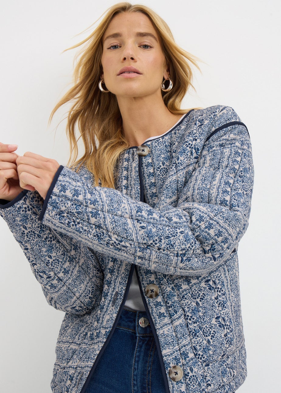 Navy Quilted Patterned Jacket
