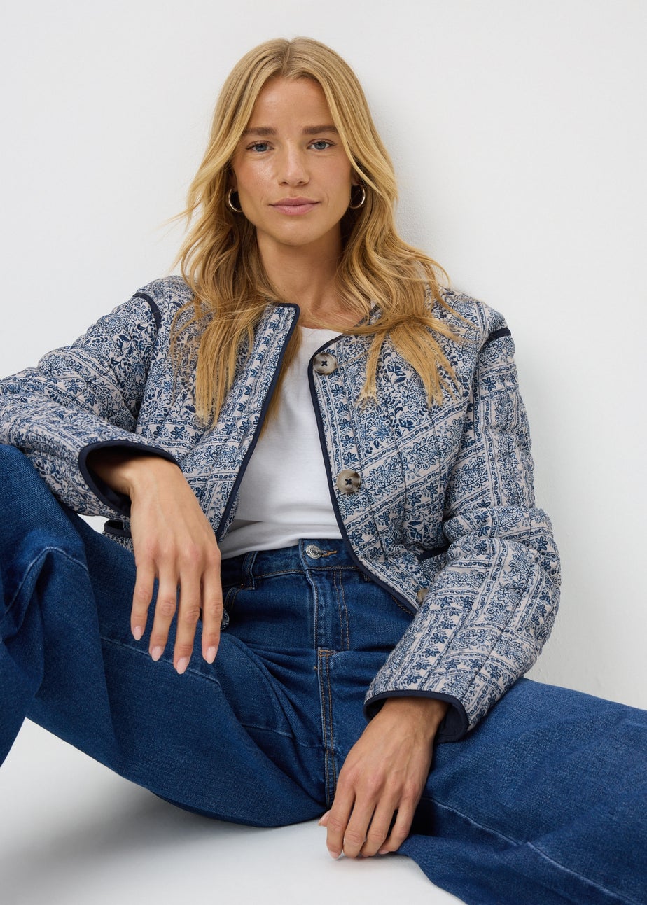 Navy Quilted Patterned Jacket