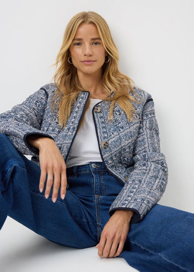 Navy Quilted Patterned Jacket