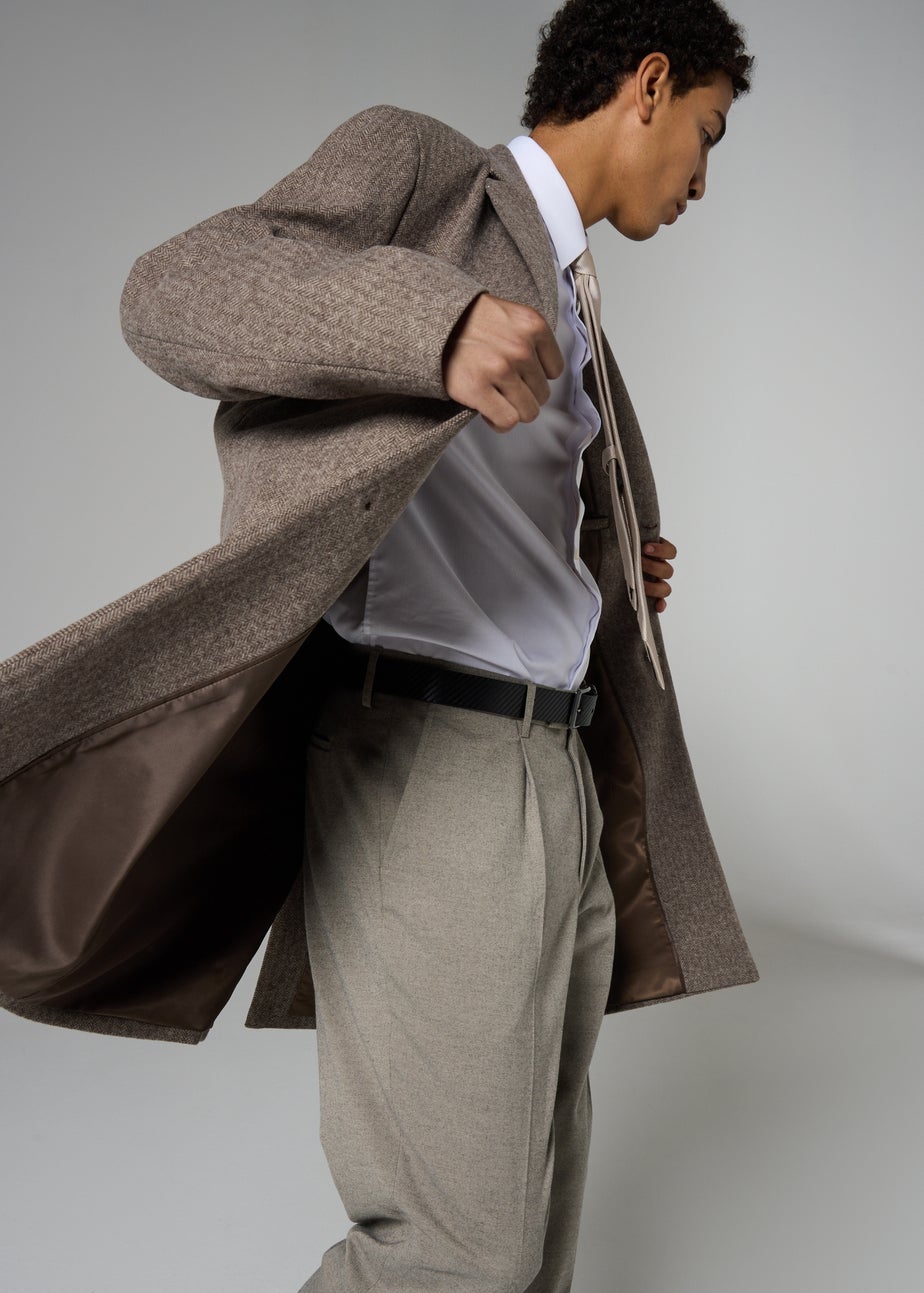 Taylor & Wright Brown Herringbone Overcoat