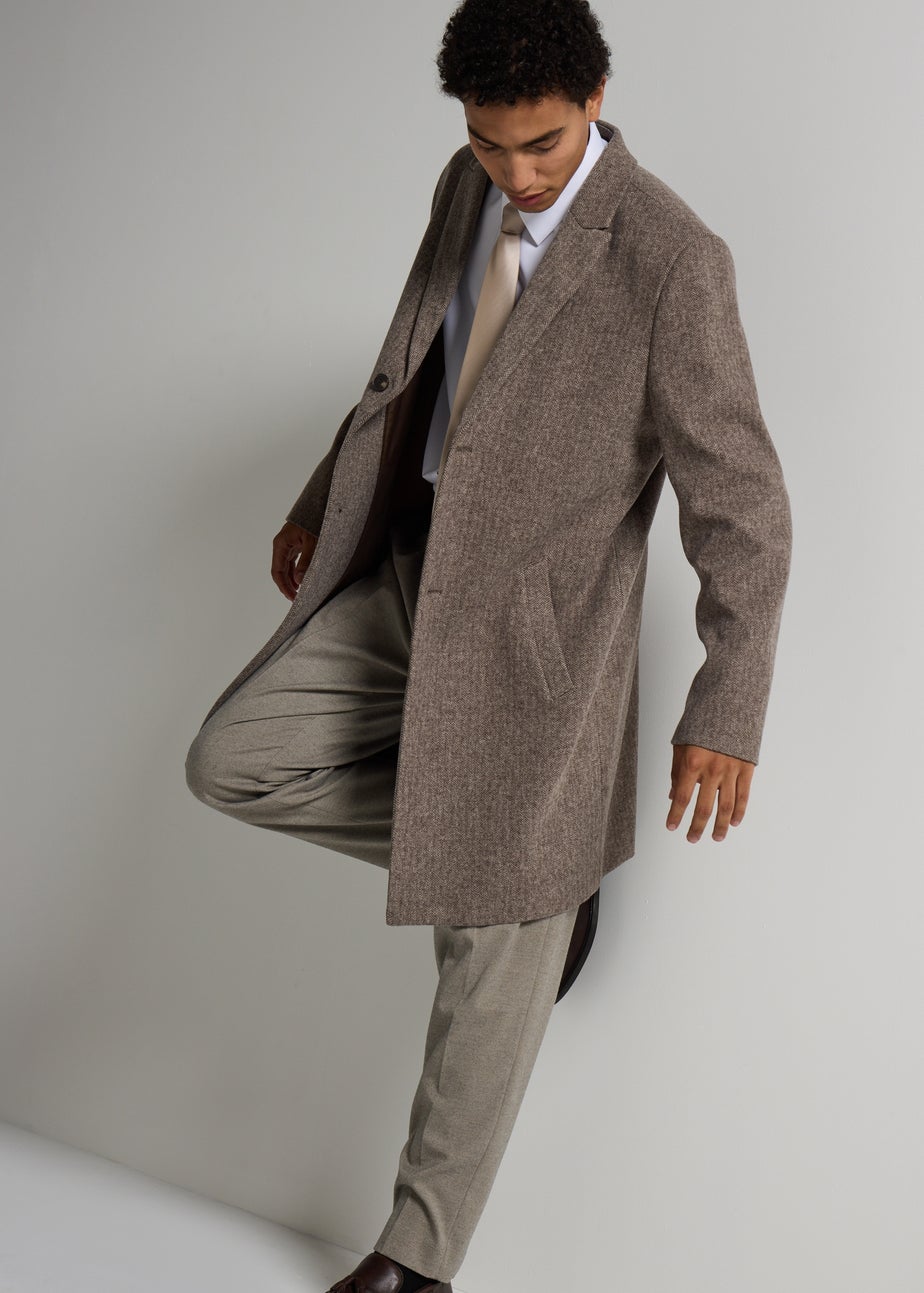 Taylor & Wright Brown Herringbone Overcoat