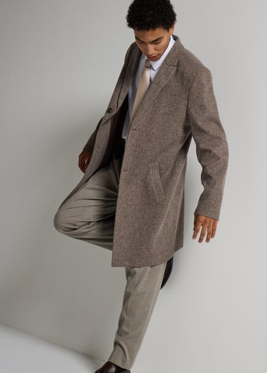Taylor & Wright Brown Herringbone Overcoat