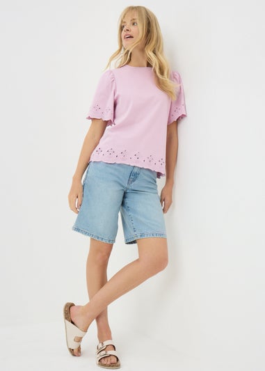 Lilac Floral Cut Out T-Shirt