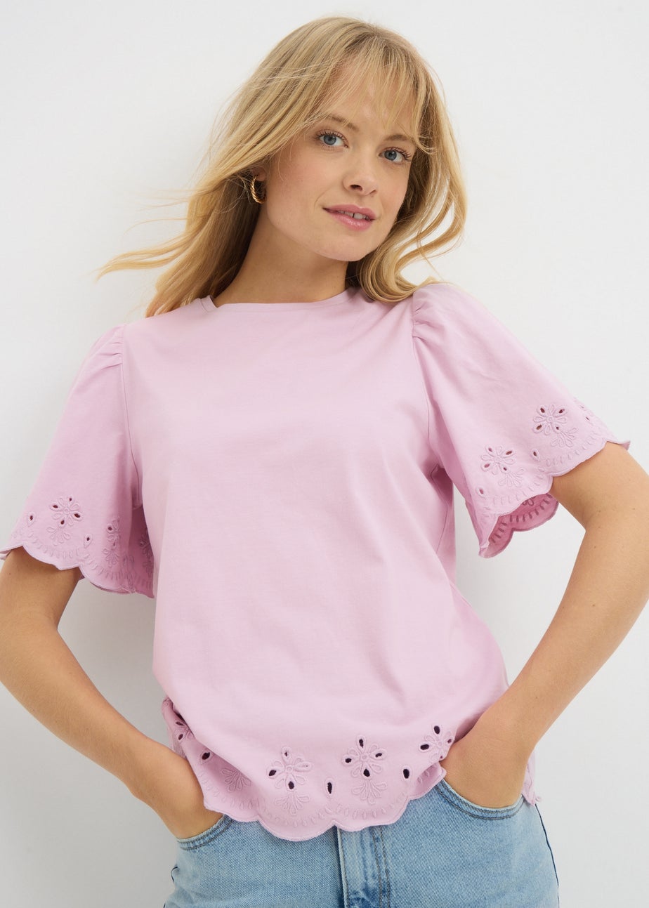 Lilac Floral Cut Out T-Shirt
