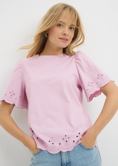 Lilac Floral Cut Out T-Shirt