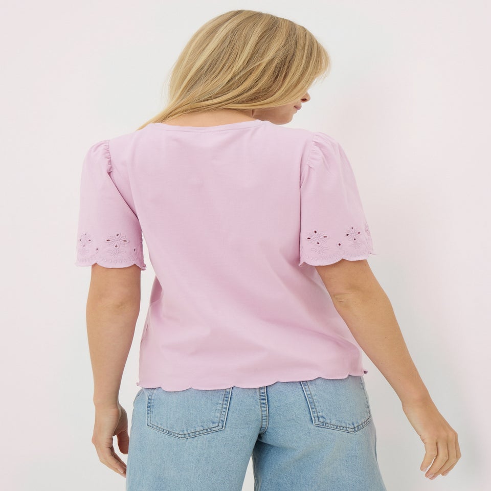 Lilac Floral Cut Out T-Shirt