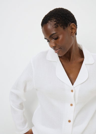 White Double Cloth Long Pyjama Set