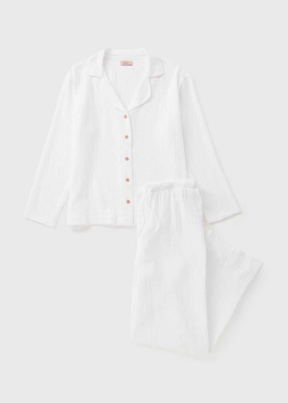 White Double Cloth Long Pyjama Set