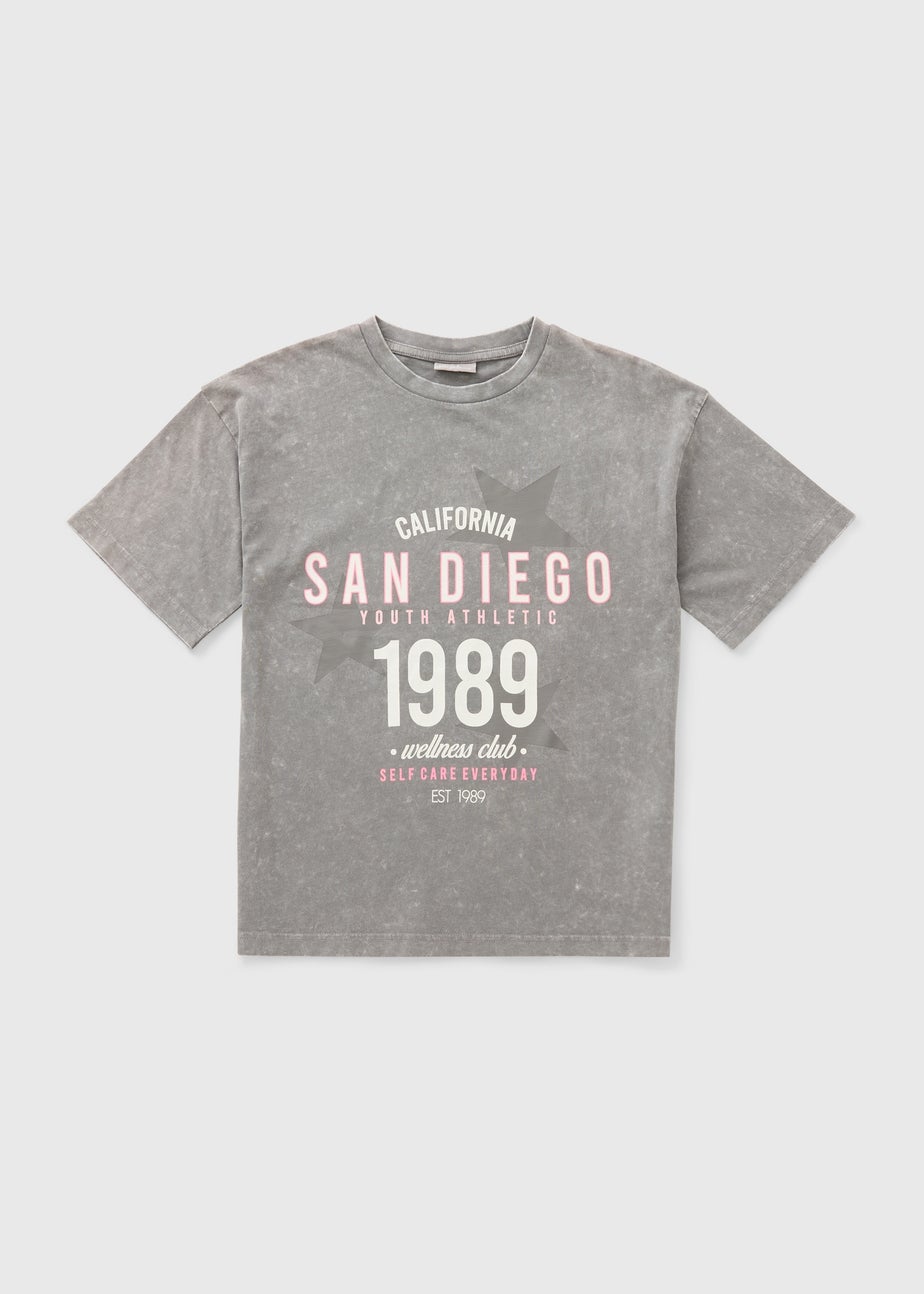 Girls Grey Acid Wash San Diego T-Shirt (7-15yrs)