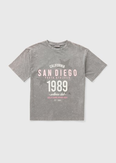 Girls Grey Acid Wash San Diego T-Shirt (7-15yrs)
