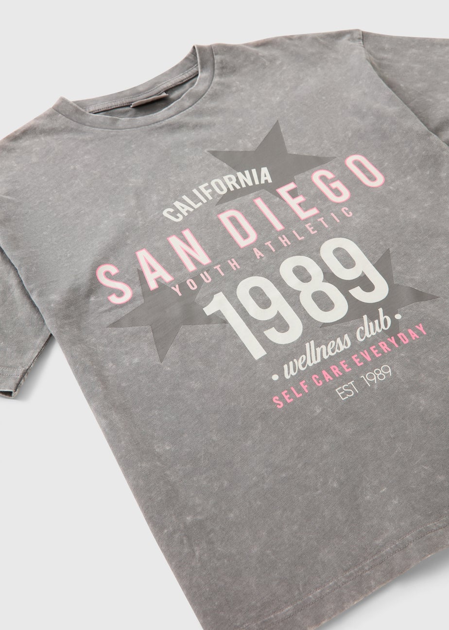Girls Grey Acid Wash San Diego T-Shirt (7-15yrs)