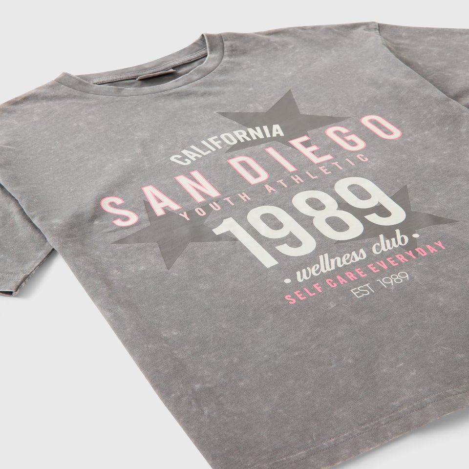 Girls Grey Acid Wash San Diego T-Shirt (7-15yrs)