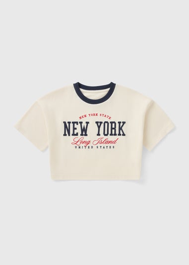 Girls White New York Slogan T-Shirt (7-15yrs)
