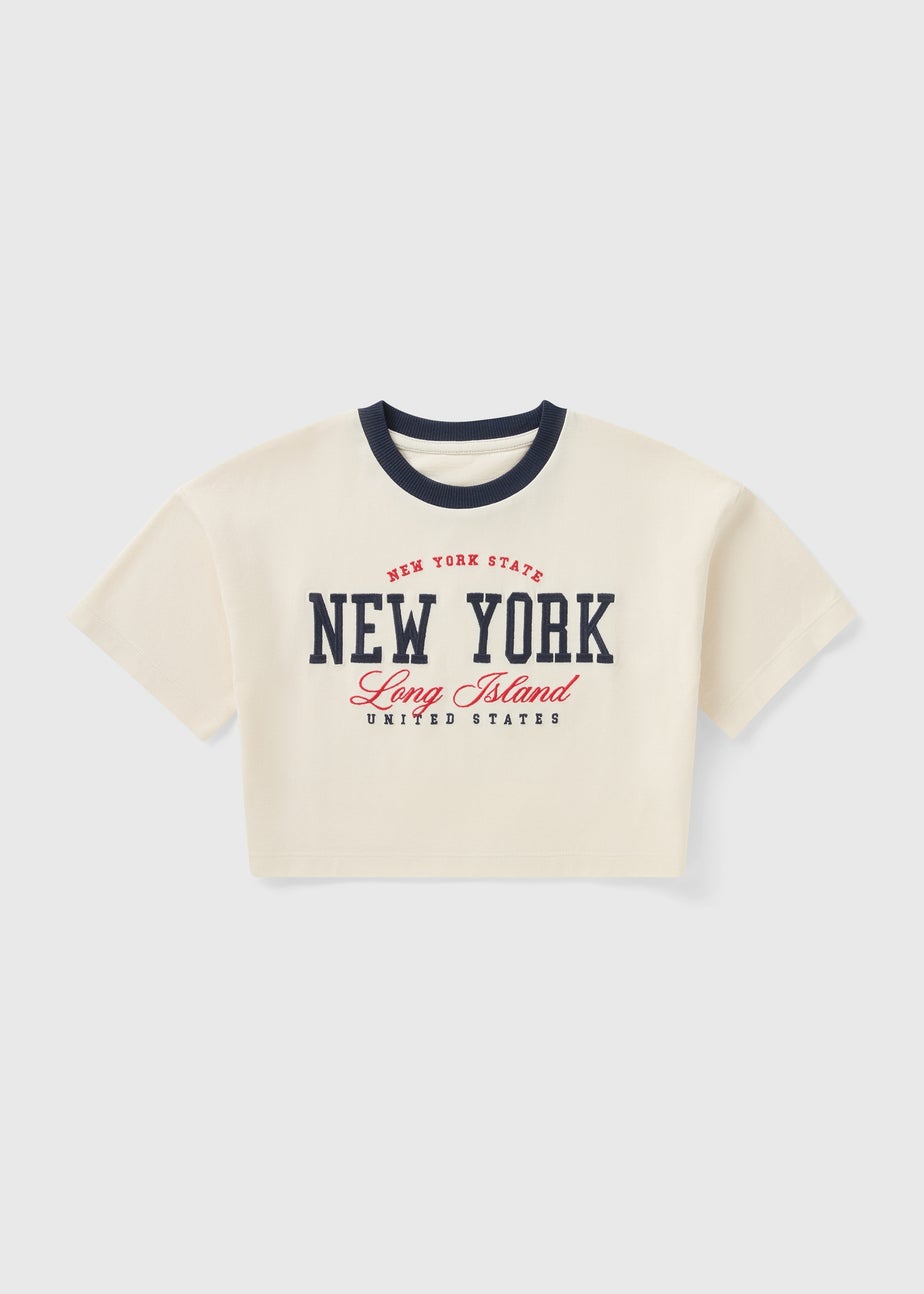 Girls White New York Slogan T-Shirt (7-15yrs)