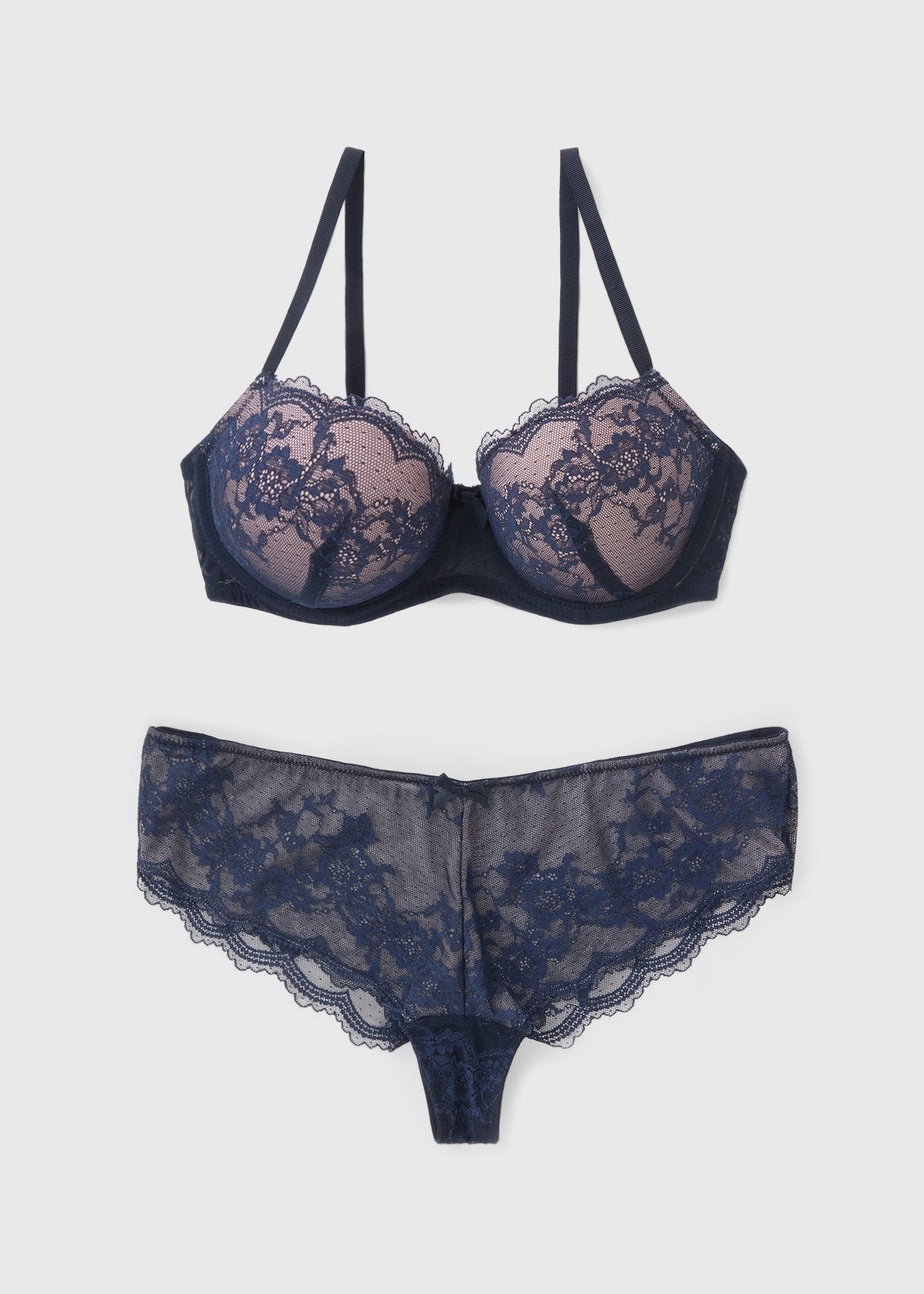 Navy Lace Co Ord Bra & Knicker Set