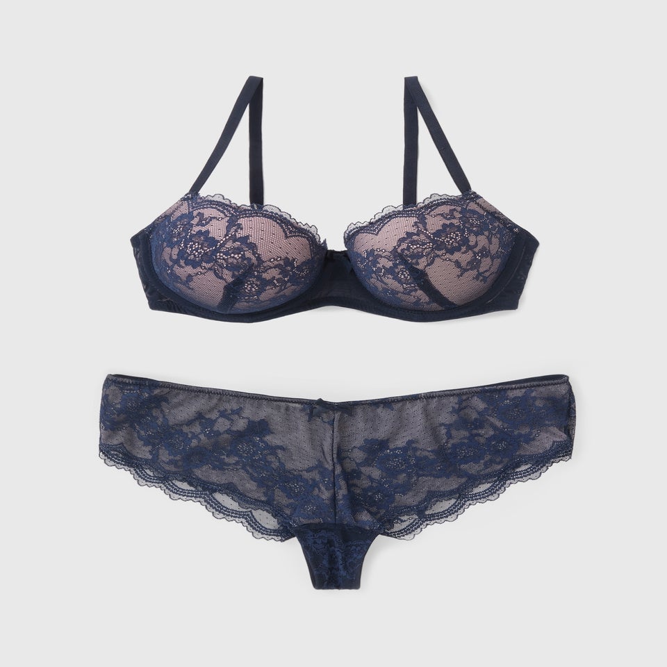 Navy Lace Co Ord Bra & Knicker Set