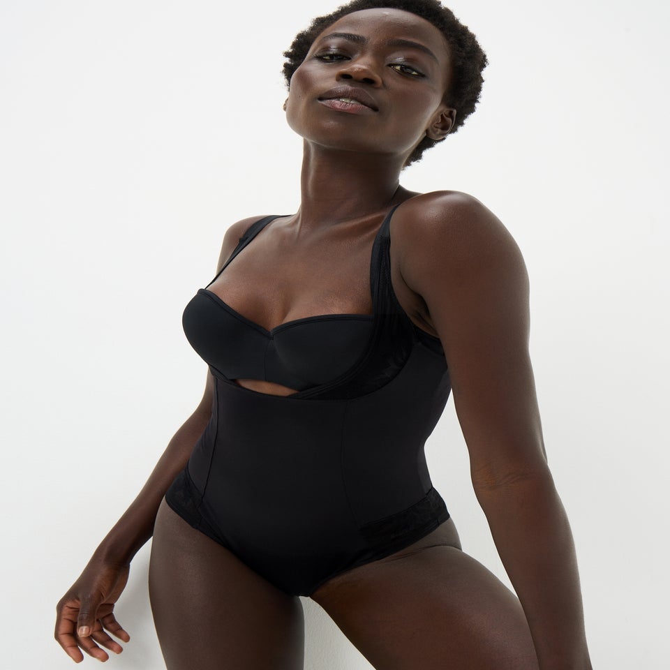 Black Firm Control Shaping Wear Your Own Bra Bodysuit