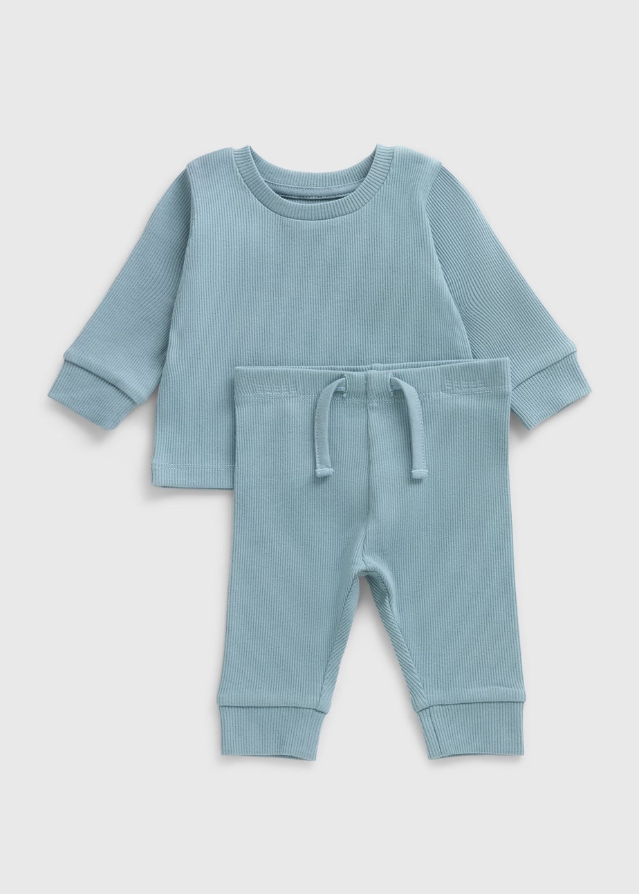 Baby Blue Ribbed Sweatshirt & Jogging Bottom Set (Newborn-23mths)