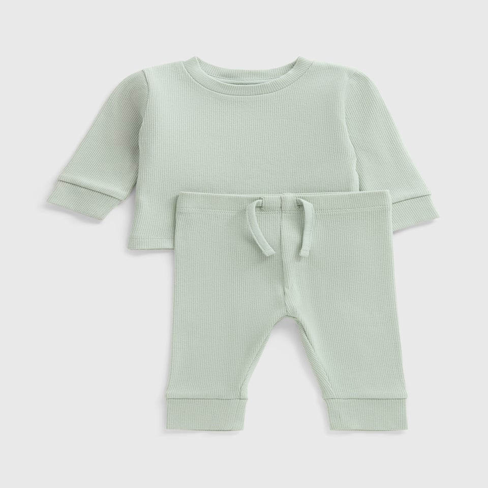 Baby Sage Ribbed Top & Trouser Set (Newbron-23mths)