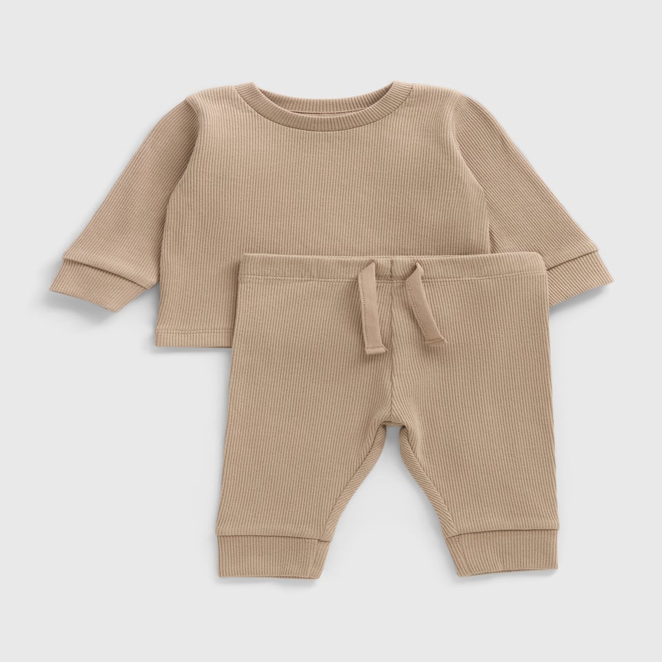 Baby Stone Ribbed Sweatshirt & Jogging Bottom Set (Newborn-23mths)