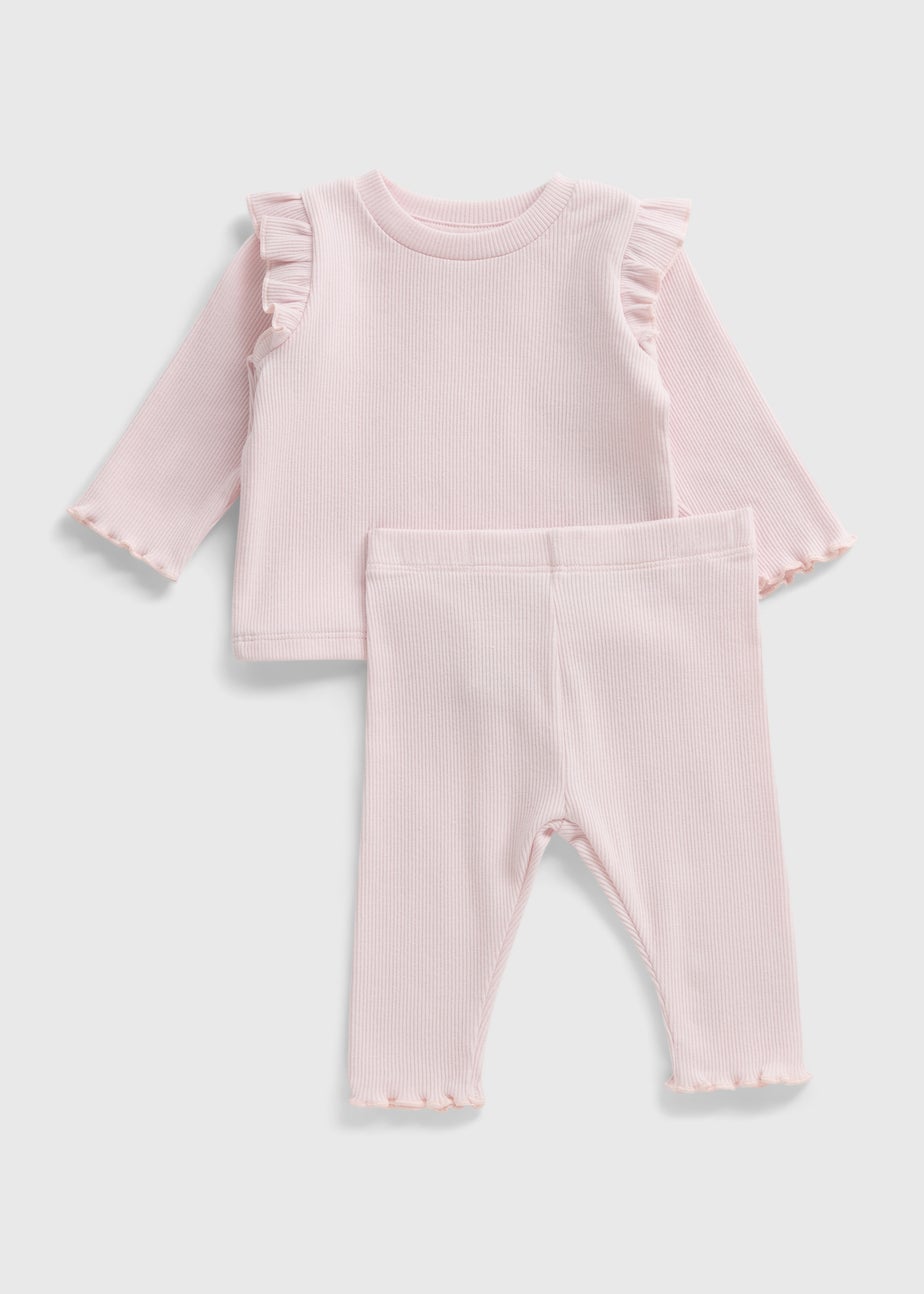 Baby Pink Ribbed Frill Top & Legging Set (Newborn-23mths)
