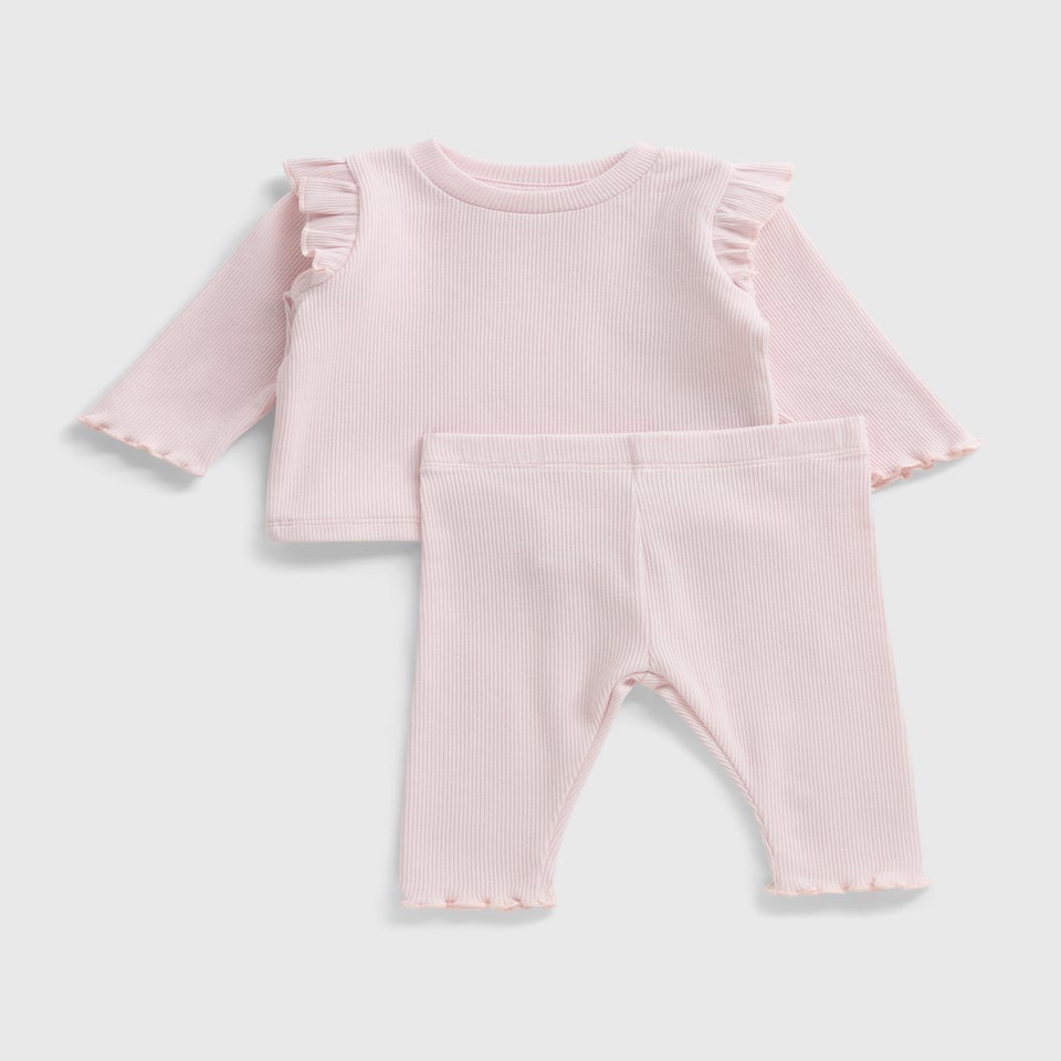 Baby Pink Ribbed Frill Top & Legging Set (Newborn-23mths)