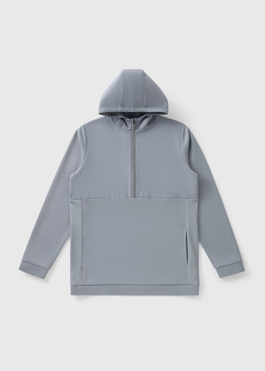 Boys Grey Contrast Panel Half Zip Hoodie (7-15yrs)