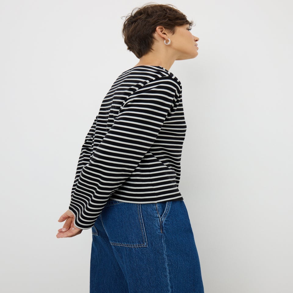 Black Stripe Boat Neck Long Sleeve Top