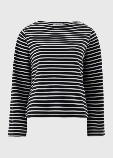 Black Stripe Boat Neck Long Sleeve Top