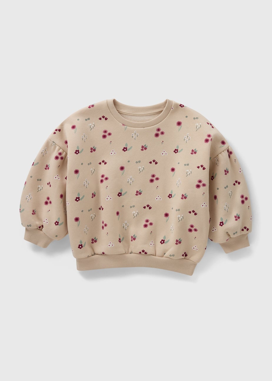 Girls Beige Ditsy Floral Sweatshirt (1-7yrs)