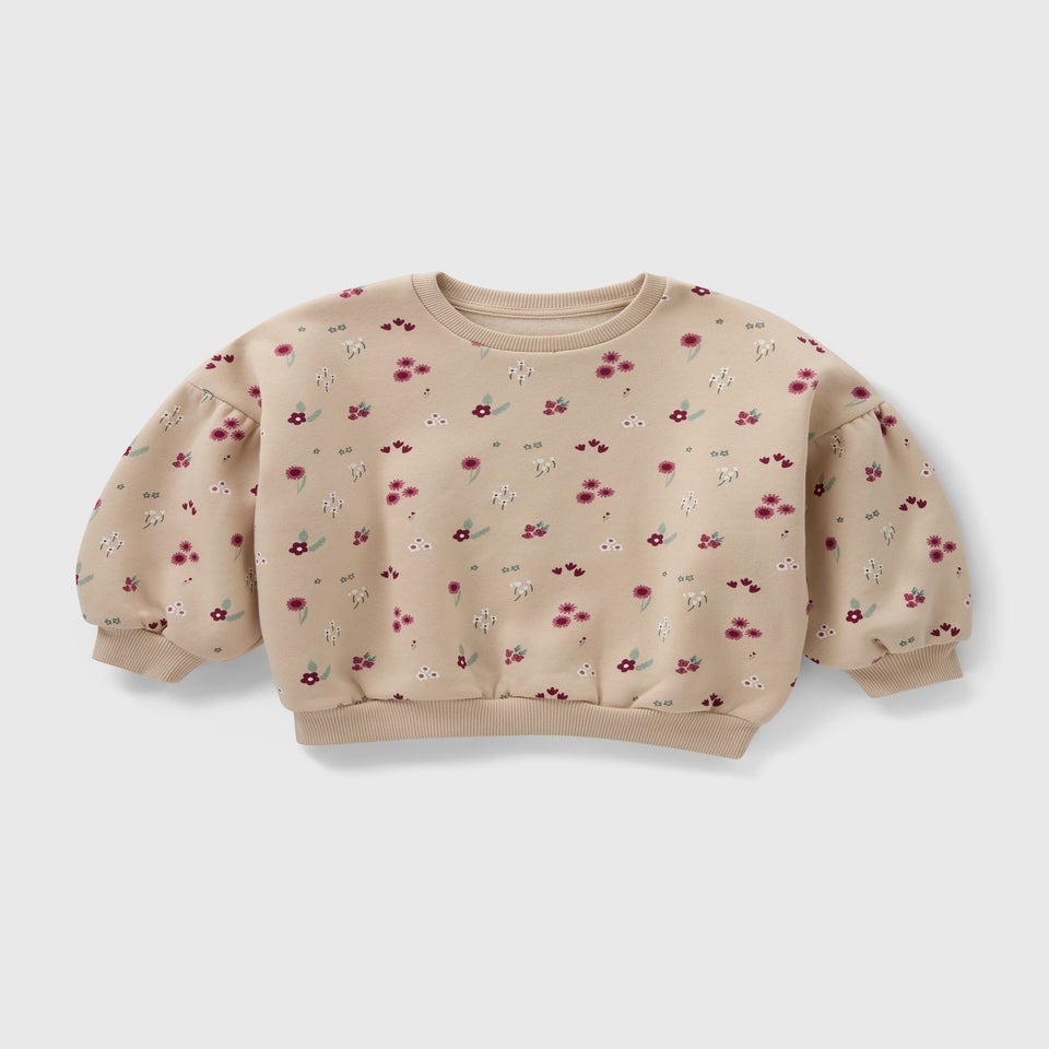 Girls Beige Ditsy Floral Sweatshirt (1-7yrs)