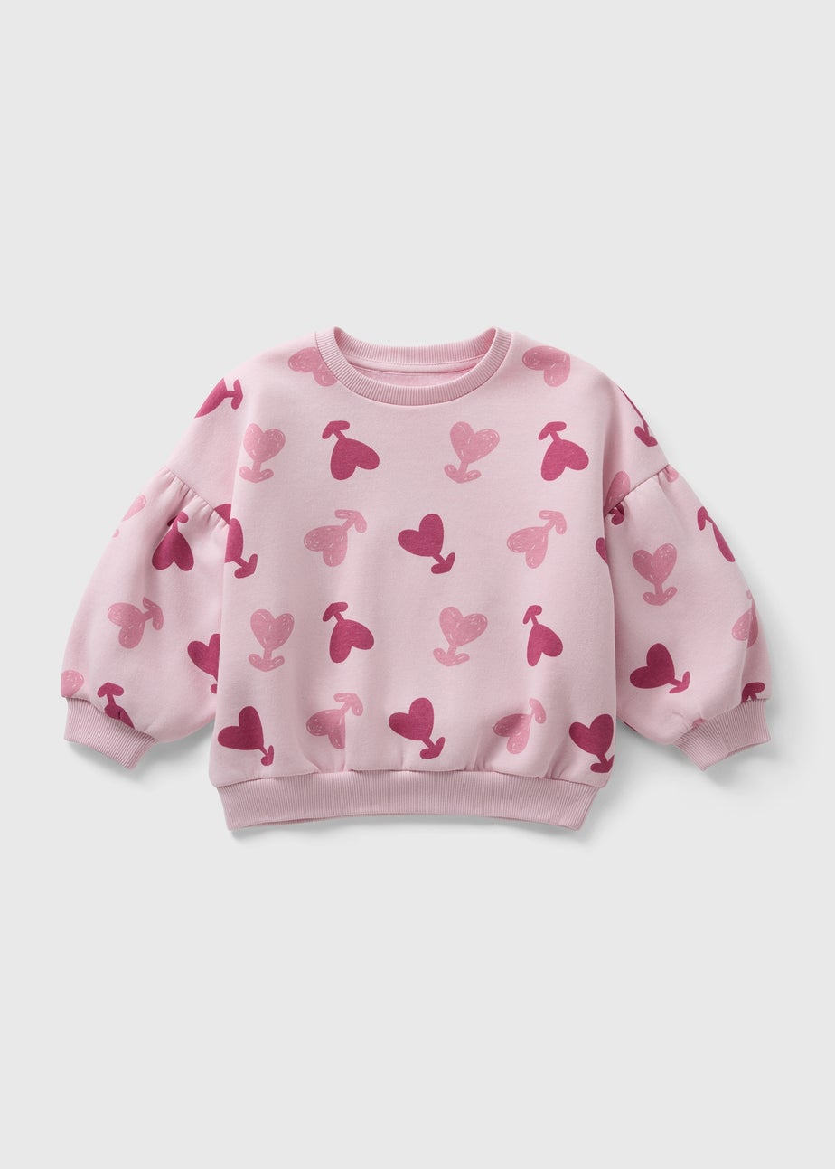 Girls Pink Heart Print Sweatshirt (1-7yrs)