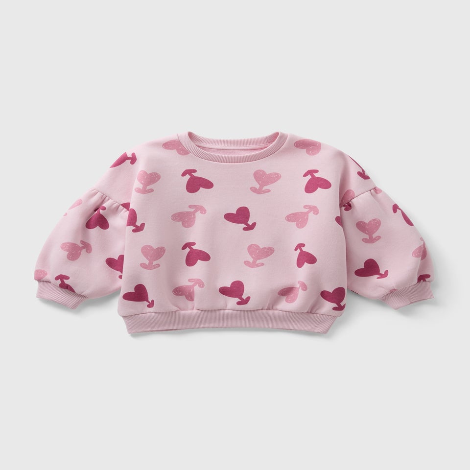 Girls Pink Heart Print Sweatshirt (1-7yrs)