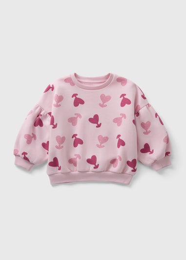 Girls Pink Heart Print Sweatshirt (1-7yrs)