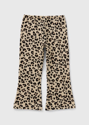 Girls Beige Leopard Print Flare Trousers (1-7yrs)