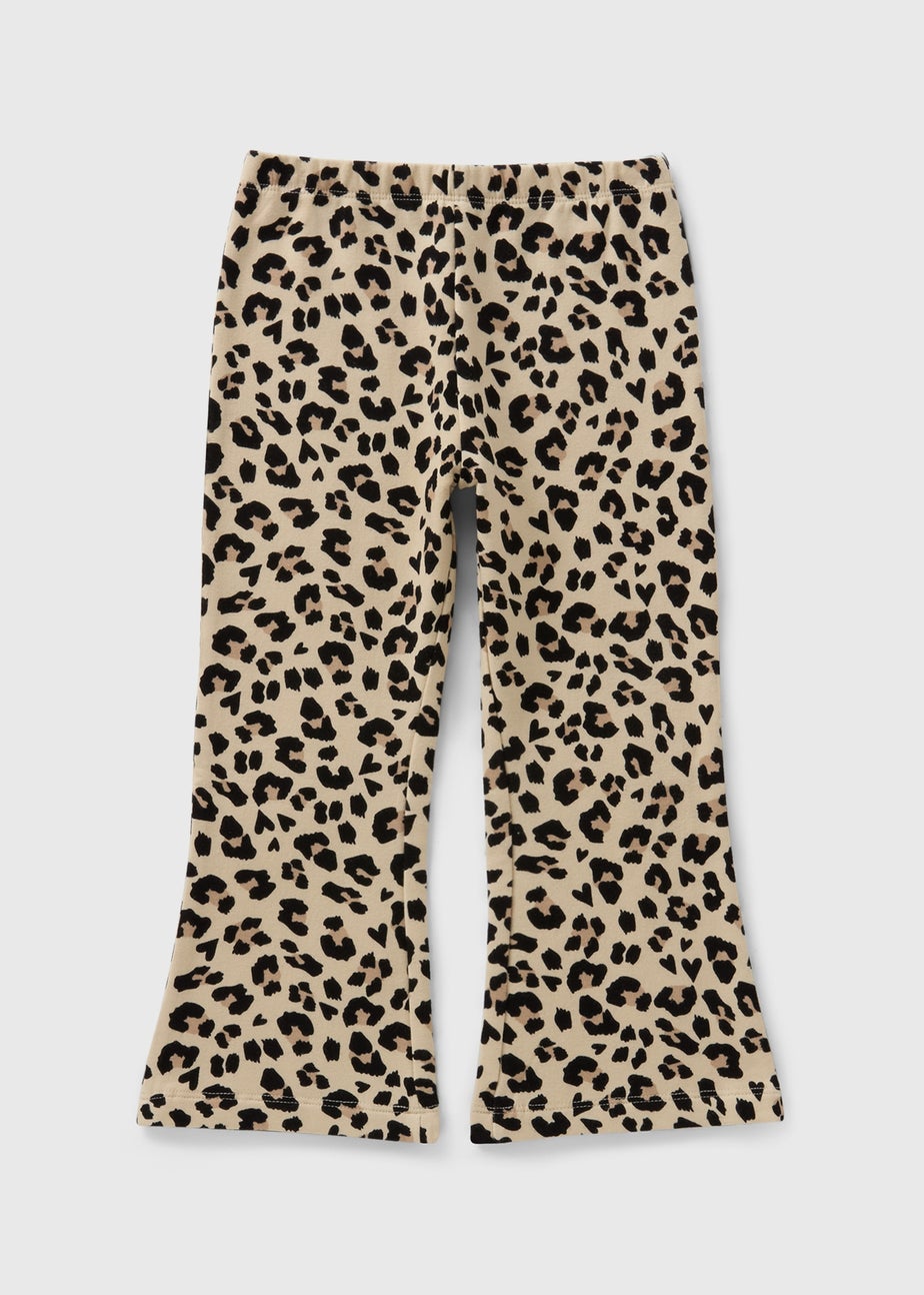 Girls Beige Leopard Print Flare Trousers (1-7yrs)